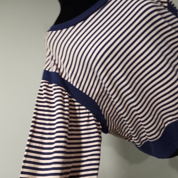 BP NAVY BLUE|PINK HOIZONTAL STRIPED SWEATSHIRT PUFF SLEEVES WOMEN SIZE XL - Picture 7 of 10